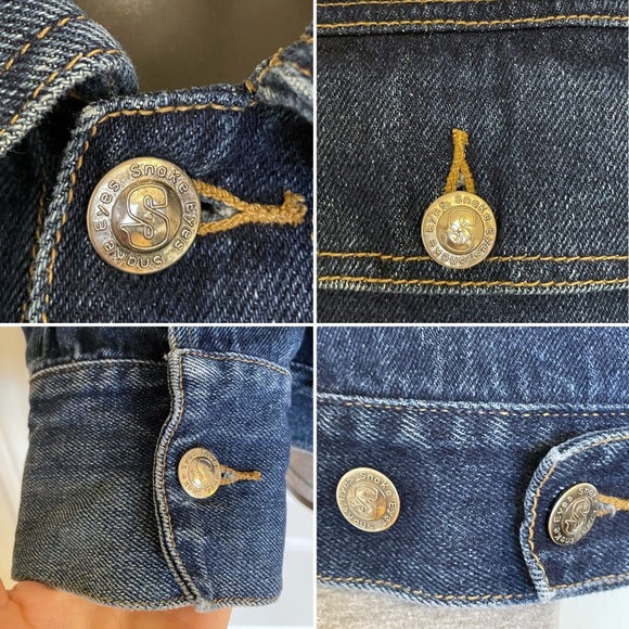 Snakeyes denim trucker jacket, dark wash, embroidered patch, large - Picture 13 of 16